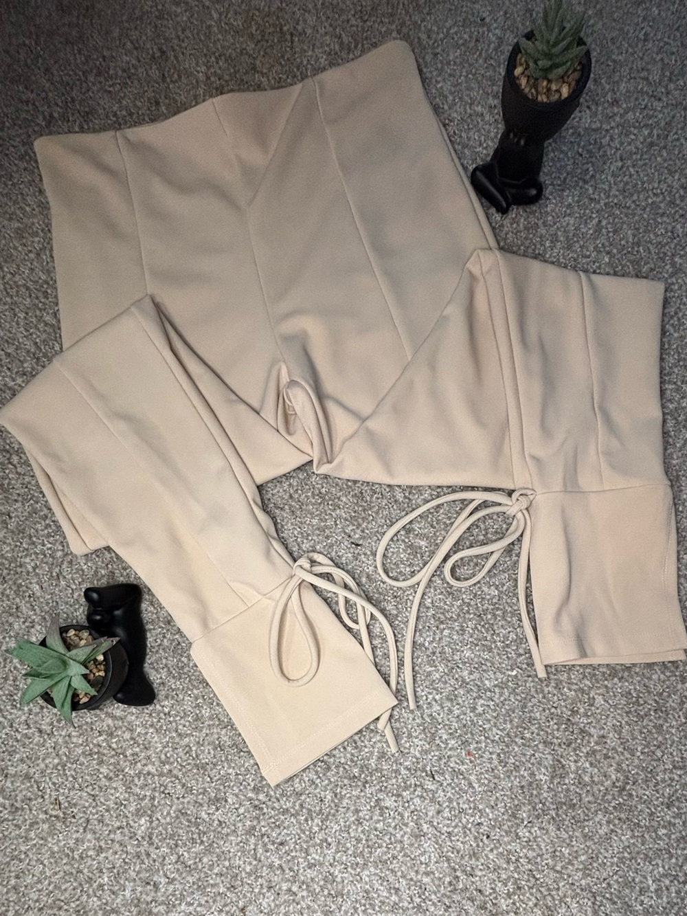 Fashion Nova Beige Drawstring Waist Pantsuit - Neutral Matching Set - Picture 6 of 7